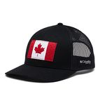 Columbia Unisex Mesh Snap Back Fish Flag Ball Cap, Breathable, Adjustable, Black/Canada Flag, One Size