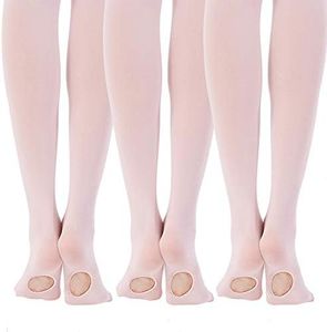 MANZI 3 Pairs Women's Girl's Dance Tights Convertible Transition Ballet Tights 40D Pink S(4-6y)