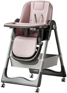 Bliss Gifts & Homewares 3-in-1 Baby High Chair for Dining & Feeding | Adjustable Toddler Highchair with 4 Wheels & Storage Basket | Foldable & Portable Design | Safe 5-Point Harness (Pink)