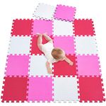 meiqicool Foam Play mat playmat Foam Play Tiles Interlocking Play mat Baby Play mats for Kids Floor mats for Children Foam Jigsaw mat Baby Puzzle mat 18 Pieces Rug Crawl White-Pink-Red ACI