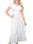 ANNA-KACI Renaissance Peasant Maiden Boho Inspired Cap Sleeve Lace Trim Dress, White, Large