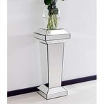 Homesdirect365 Venetian Mirrored Glass Pedestal Column Plant Stand | Italian Silver Modern Furniture | Side Table Living Room | Small Side Table | Living Room End Tables | Glass Table | Hall Table