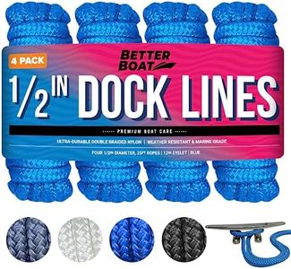 Boat Dock Lines & Rope Boat Ropes for Docking 1/2" Line Braided Mooring Marine Rope 25FT 1/2 Inch Nylon Rope Boat Dock Lines for Docking Boat Lines Boating Rope Braided with Loop Blue 4 Pk