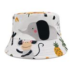 VRITRAZ Cotton Kids Bucket Hat with Adjustable Strap for Girls and Boys (3-10 Years, Wildlife White)