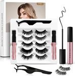 Magnetic Eyelashes with Eyeliner Kit, (5-Pairs) Reusable Magnetic Eyelashes, Magnetic lashes Natural Looking with Magnetic Eyeliner & Tweezers, Easy to Wear-No Glue Needed