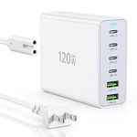 USB C Fast Charger Block, 6 Ports USB Wall Charger Hub, 120W USB C Charging Station, Multiport USB C Power Adapter Compatible with iPhone14/13/12/15, Samsung Galaxy S23 S22 Note, iPad Pro, Tablets