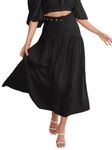 REORIA Women's A-Line Skirt Classic Solid Skirt Midi Skirt y2k Flowy Fabric Below The Knee Long Skirt with Wide Belt Black XL