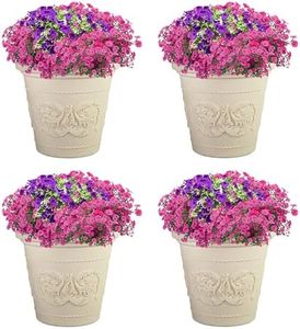 Sunnydaze 19.5-Inch Arabella Large Plastic Pot for Plants - Outdoor Double-Walled Polyresin Large Plastic Planter with Drillable Drainage Holes - Antique White - 4-Pack