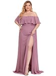 Ever-Pretty Womens Ruffle Maxi Prom Dresses Off The Shoulder Side Split Empire Waist Orchid 10