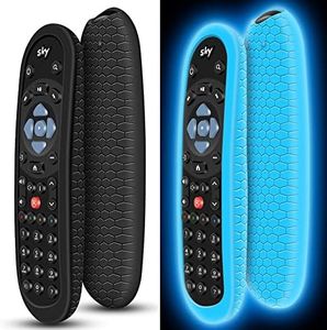 2 Pack Cover for Original Sky Q Voice Remote Control SKY135,Protective Silicone Case SKY Q Touch and Non-Touch Remote Control Sleeve Skin Holder Battery Back Protector Replacement-Glow Blue,Black