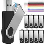 USB 8GB Flash Drive Bulk 10 Pack USB Sticks, Swivel USB 2.0 Memory Stick 8 GB Multipack Portable USB Key Value Clef USB, FEBNISCTE Black Pendrive Data Storage Thumb Drive Value Gift Cle USB