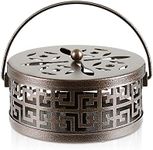 Whthteey Metal Mosquito Coil Holder with Handle Portable Coil Incense Burner for Home Garden Decorate (Bronze)