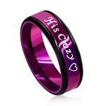 Stainless Steel His Crazy Ring Purple Engagement Band Rings Couples Romantic Valentines Gifts for Boyfriend and Girlfriend (Purple His Crazy Size 5)