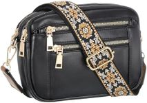 sourcing map Crossbody Bags for Women, Small PU Leather Multi Pocket with Adjustable Straps Women Shoulder Sling Handbags Soft Purse, Black