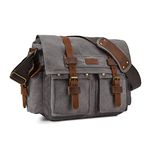 Kattee Military Messenger Bag Canvas Leather Shoulder Bag Fits 13.3 Inch Laptop Dark Grey