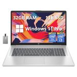 HP 17.3" FHD IPS Anti-glare Laptop, Intel Core i3-1215U, 32GB RAM, 1TB PCIe SSD, Intel UHD Graphics, HD Webcam, Numpad, HP Fast Charge, Silver, Win 11 Pro, 32GB Hotface USB Card