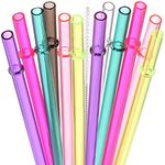 DAKOUFISH 13 Inch Clear Reusable Tritan Plastic Replacement Drinking Straws Extra Long for 30oz 40oz 60oz Mason Jar Tumblers,Dishwasher Safe,Set of 12 Pcs Straws with Cleaning Brush (11inch, Clear)