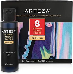 ARTEZA Iridescent Acrylic Paint, Set of 8, Elixir Tones, 4 fl oz Bottles, High-Flow Pouring Paint, Art Supplies for Canvas, Glass, Wood, Ceramics, Tile, and Stone