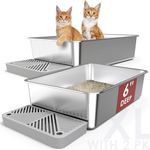 2 Pack 23.6" x 16" x 6" Deep & Extra Large Stainless Steel Cat Litter Boxes, High Sides Metal Cat Litter Box for Multi-Cats Big Cats XL Metal Litter Pan Tray, Non-Sticky, Easy Cleaning