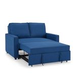 Home Detail Pull Out Sofa Bed Two Seater SofaBed Upholstered Settee in Linen Fabric Grey or Blue (Blue Linen)