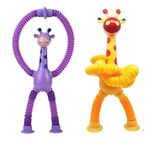 VAJITO Telescopic Suction Cup Giraffe Toy, LED Telescopic Pipe with Suction Cup, Shape-Changing Stretch Tube, Parent-Child Interactive Toy Random Colors (Pack of 2)