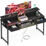 ODK Computer Desk Study Table, 55 Inch Office Desk with Drawers and Keyboard Tray, Work Desk with Monitor Stand and Power Outlets, Writing Desk with Storage for Home Office, Black