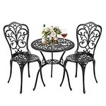 Nuu Garden 3 Piece Patio Bistro Sets, Cast Aluminum Bistro Table Set Outdoor Furniture Patio Set with Umbrella Hole for Yard, Balcony, Porch, Black