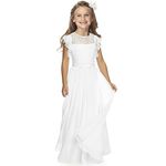 Sittingley Fancy Flower Girl Dress Girls Holy Communion Dresses for Wedding Pageant 1-12 Year Old, White, 6