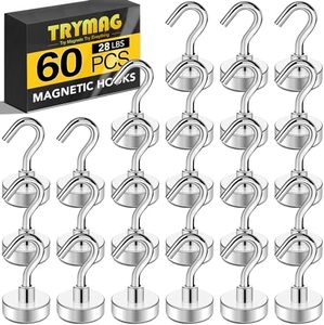 TRYMAG 60Pcs Heavy Duty Magnetic Hooks, 28Lbs+ Small Magnetic Hooks for Cruise Cabins, Extra Strong Cruise Hook for Hanging, Refrigerator, Office, Grill