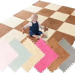 MATE HOME® 20 Piezas Terciopelo EVA, Alfombra Puzzle de Terciopelo para Niños | Colchoneta Rompecabezas Infantil | Gomaespuma EVA, Tamaño de Cada Pieza 30 x 30 cm (Marrón y Beige)