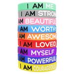 Playcrate Inspirational Wristbands 9 Silicone Motivational Wrist band Bracelets with 9 Messages of Inspiration to Improve you Day