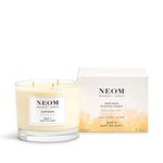 NEOM- Happiness Scented Candle, 3 Wick | Essential Oil Aromatherapy Candle | Neroli, Mimosa & Lemon | Scent to Make You Happy,White,420 g (Pack of 1),1101165