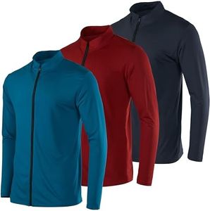 3 Pack: Men’s Big and Tall King Size Plus Quick Dry Fit Long Sleeve Full Zip Up Workout Running Jacket Sports Casual Outdoor Active Athletic Track Hybrid Golf Windbreaker Sweatshirt- Set 5, 4X