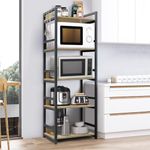 Lukzer | MKR-005 | Black | 5-Layer Multipurpose Storage Rack – Space-Saving Organizer Stand for Kitchen, Bedroom, Office, Garage, Shop, Salon, Kids Room | Wood-Metal Shelf | 166 x 60 x 39 cm