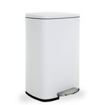 13 Gallon 50 Liter Kitchen Trash Can,Stainless Steel Metal Lid Step Can, Garbage Can with Removable Plastic Inner Bucket, Waste Bin for Office Kitchen Living Room Bedroom (White)