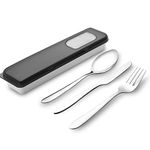 HMDZMR Travel Silverware Set with Case, 4pcs Reusable Utensils, Stainless Steel Knife Spoons and Forks Set for Lunch Box Dorm Work School Picnic (Black)