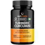 Organic Turmeric Curcumin 600mg Serving with Organic Black Pepper | 120 Vegan Capsules | High Potency Antioxidant & Absorption | Certified Organic Supplement – UK Made Sash Vitality