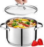 GOURMEX 3.8 Quart Induction Stock Pot | Stainless Steel Soup Pot with Glass Lid | Heavy Duty Stainless Steel Pot | Compatible with All Heat Sources | Dishwasher Safe