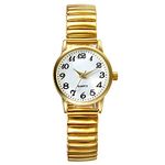 JewelryWe Women's Ultra Thin Easy Reader Watch with Elastic Strap, Golden Watch for Valentine’s Day