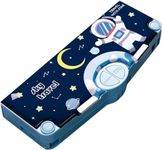 Parshya Plastic Multifunctional Cute School Pencil Box,Space Astronaut Compass Box For Boys,Geometry Pencil Box With Inbuilt Scissor,Ruler,Eraser & Sharpener,Magnetic Pencil Box (Multicolor)