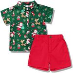 JEELLIGULAR Kids Toddler Baby Boy Christmas Clothes Santa Print Button Down Shirt Shorts Set Gentlemen Outfits for Boys 1-6 Years (Green, 4-5T)