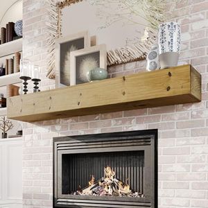 Woodlands Fireplace Mantel Shelves - Rustic Natural 60 Inch Mantel Shelf For Each Room - Handcrafted Solid Pine Wood Floating Mantel Shelf - Decorative Fireplace Mantel 60 X 8 X 5 Inch - For Your Home