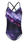 Girls Bathing Suit One Piece Swimsuits Hawaiian Ruffle Swimwear Nebula Size 8