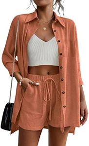 Beyove Women's 2 Piece Casual Tracksuit Outfit Sets Cotton Linen Shirt and Loose High Waisted Shorts Set