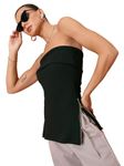 Uptownie Lite Womens's Strapless Ribbed Stretchable Zip Detailing Top (Black,XL)