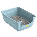 CAT CENTRE Blue Large Cat Litter Tray Box High Sided UK Deep Toilet Loo Adult Cats Kitten Pan Pet Loo Easy Cleaning Lowered Entry Step 11.5cm Easy Access Elderly Cat Trays Luxury