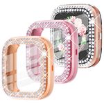 WINGLE 3pack for Fitbit Versa 2 watch Screen Protector Case, Women Bling Case for Fitbit Versa 2 Cover Crystal Diamonds Rhinestone Overall Soft Slim Protective Bumper Shell (Rose Gold, Pink, Clear)