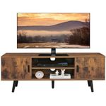 FIONESO TV Stand for 65 inch, TV Bench, Entertainment Center TV Console with 2 Storage Cabinet and Shelves, TV Stand for Living Room/Bedroom, Rustic Brown