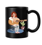 BLISSart Ceramic Coffee Mug, Black, 350 ml, 1 Piece, Printed Guitarist Girl Gift for Music Lovers