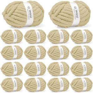Inhand Chunky Chenille Yarn for Hand Knitting, Thick Bulky Blanket Yarn for Crocheting, Soft Fluffy Yarn for Crochet Gifts & Crafts for Women/Beginners, 18 Pack (29.5 yds/8.4 oz Each), Sand Khaki